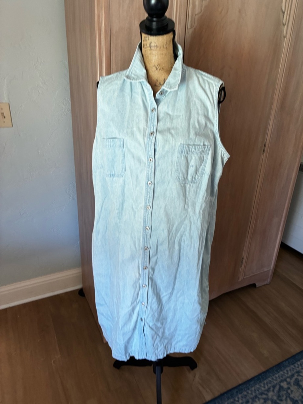 Lauren Ralph Lauren Sleeveless Light Blue Denim Shirt Dress Casual Button 2X
